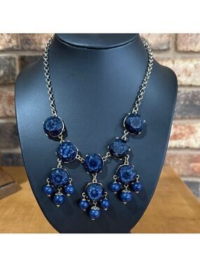 Navy Blue Bubble Gold Tone Statement Necklace